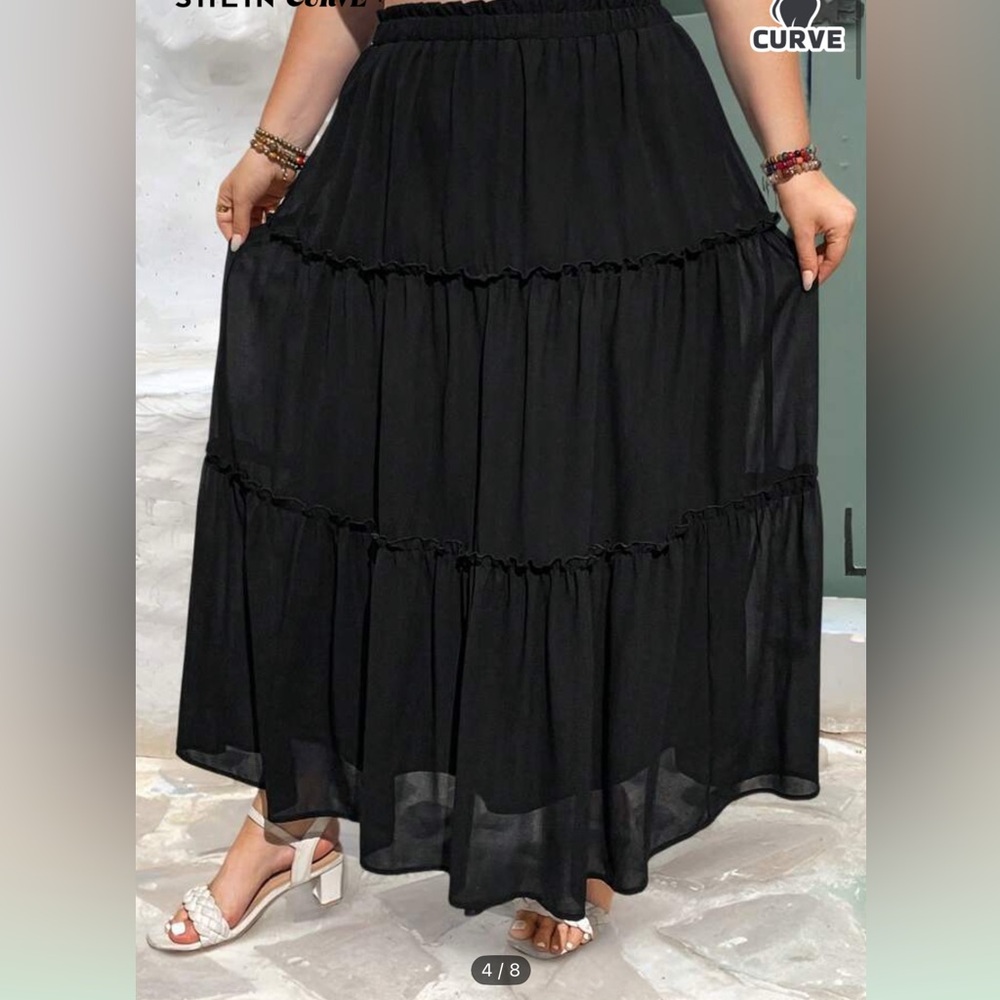 SHEIN Curve plus Black Tiered Maxi Skirt